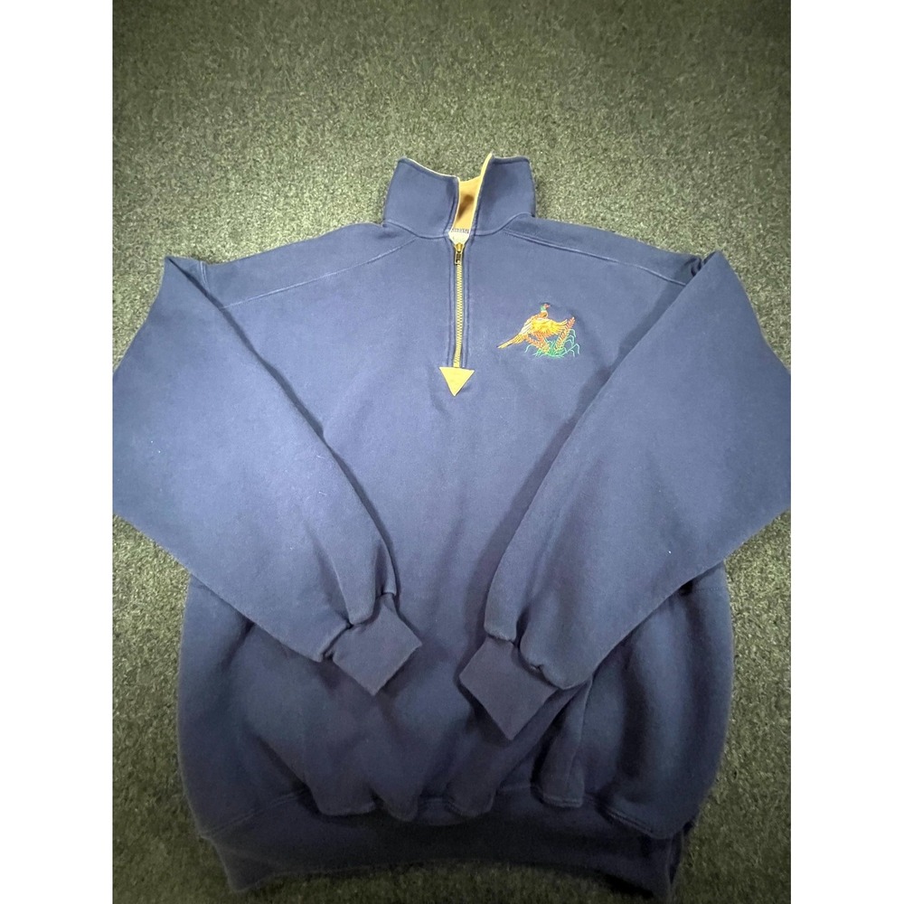 Vintage Artisans Pheasant Sweatshirt Men XL Navy Blue Quarter Zip Mock Neck Warm